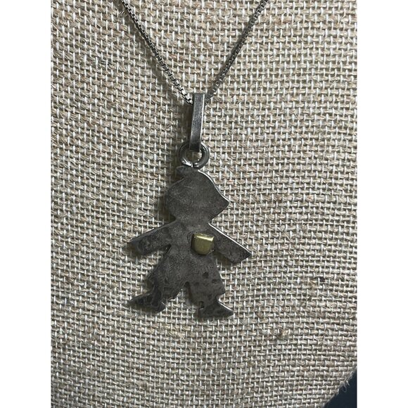 Vintage Italy Made Sterling Silver & Brass Child Figurine Pendant Necklace - Picture 3 of 5